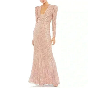 Women’s beaded puff sleeve trumpet evening gown size 8(nwot)